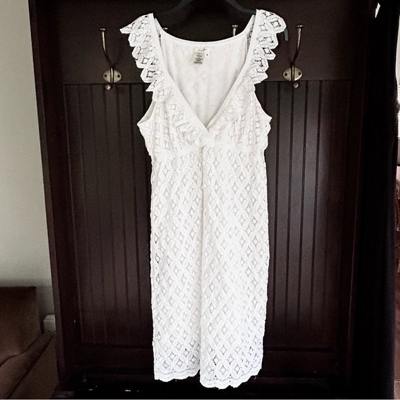 Y2K SOPHIE MAX Babydoll White Eyelet Lace Sun Dress Coquette Cottage Bridal Sz M - Picture 3 of 11
